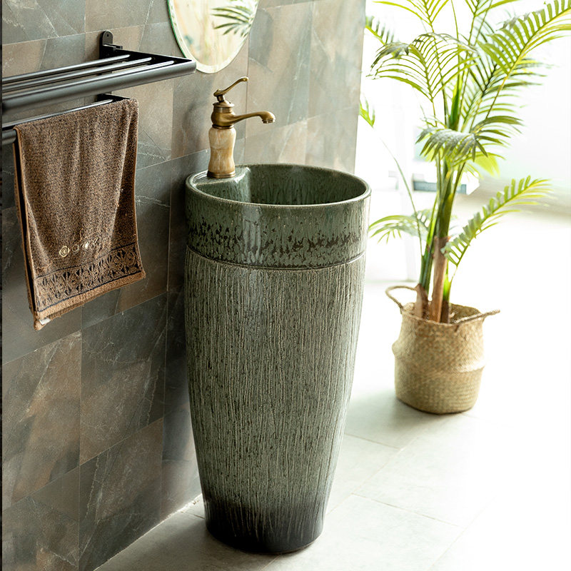 洗手池简易台盆饭店洗手一体立柱式洗脸盆落地卫生间阳台家用柱盆,家装主材,立柱盆,淘宝优惠券,粉丝福利购,淘宝优惠卷