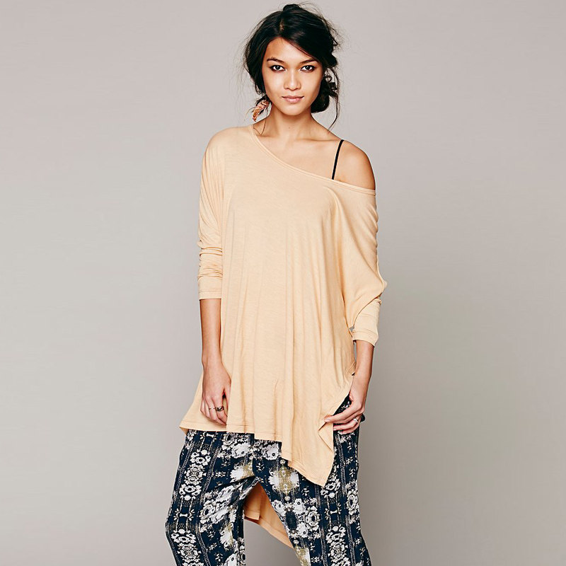 Haoduoyi European and American minimalist sexy wear long-sleeved T-shirt wild fashion cloak bat shirt shirt slit