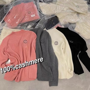 百分百纯山羊绒半高领打底衫针织衫纯色笑脸加厚