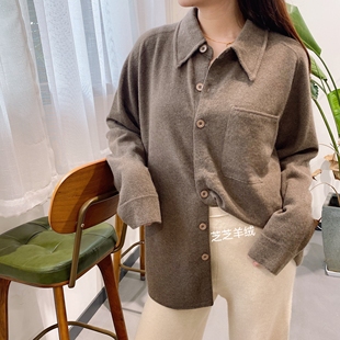 百分百纯山羊绒衫男友风男女款宽松慵懒风羊绒衬衫外套针织衫