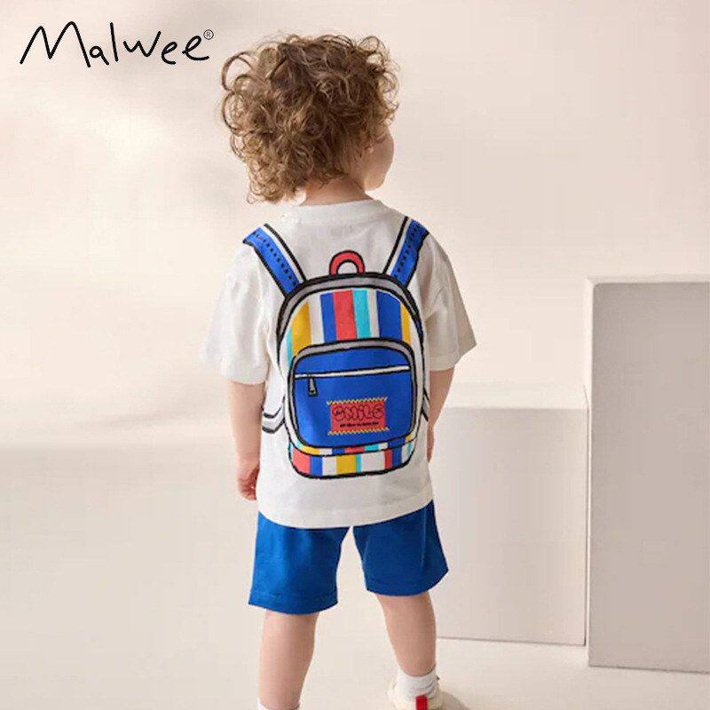 malwee夏季新款男童短袖短裤两件套欧美儿童运动休闲百搭帅气套装