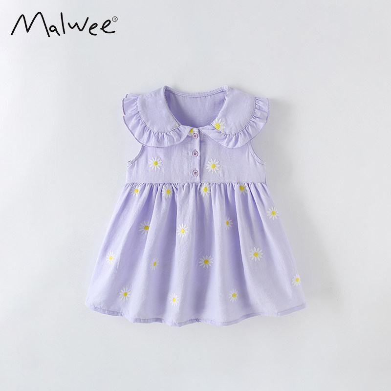 malwee女童娃娃领连衣裙夏季新款欧美可爱女孩圆领无袖儿童公主裙