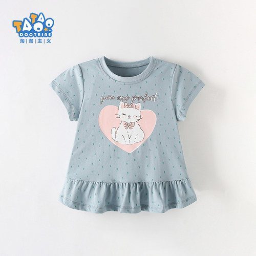 2025夏季新款欧美女童短袖T恤洋气可爱女孩宝宝纯棉儿童圆领上衣