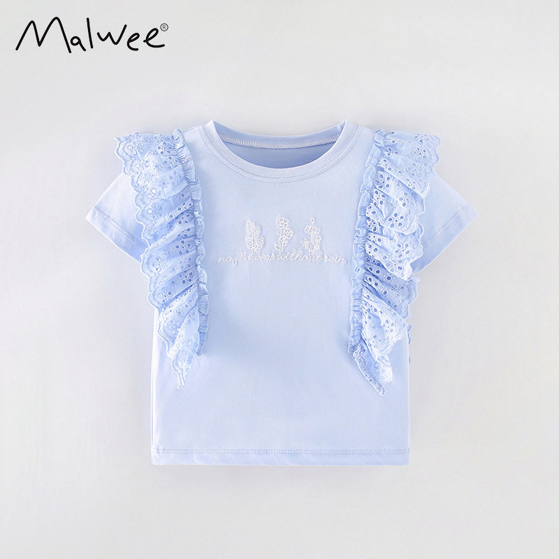 女童超好看短袖上衣夏装新款儿童时髦洋气花边短袖衫欧美童装T恤