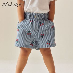 malwee女童牛仔裤2026夏季新款欧美中小童松紧腰短裤洋气女孩裤子