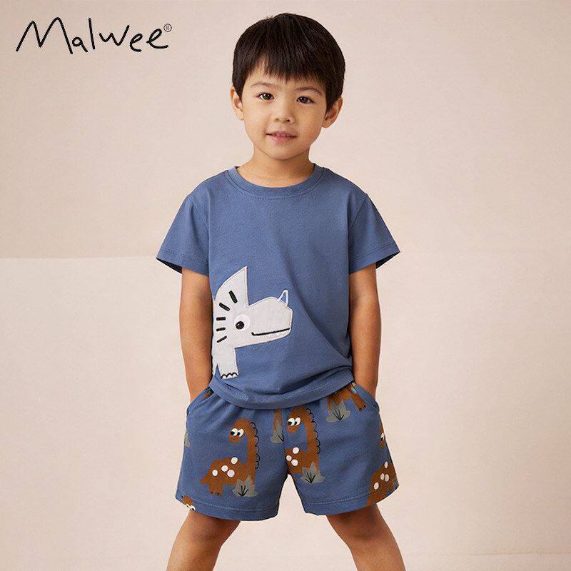 malwee欧美夏季男童套装儿童3至8岁100至150cm圆领T恤短裤两件套