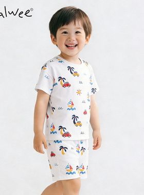 跨境malwee男童套装夏装新款家居服欧美中小童帅气圆领短袖两件套