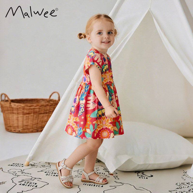 malwee女童连衣裙2026夏季新款欧美中小童可爱小女孩印花圆领裙子