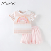 欧美儿童圆领T恤短裤 malwee女童短袖 新款 夏季 纯棉洋气两件套 套装
