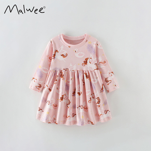 女童长袖 洋气女孩圆领纯棉公主裙好看女童裙子 连衣裙2026春秋新款