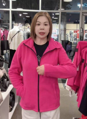 Lisa姐姐美国代购DKNY女款立领开衫绒衫深粉红色