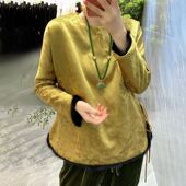 仿真丝提花新中式 仿棉袄秋冬 薄仿棉服女轻国风夹仿棉上衣高端唐装