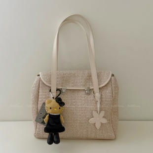 现货BottleBunny*手提单肩粉色草色草编包