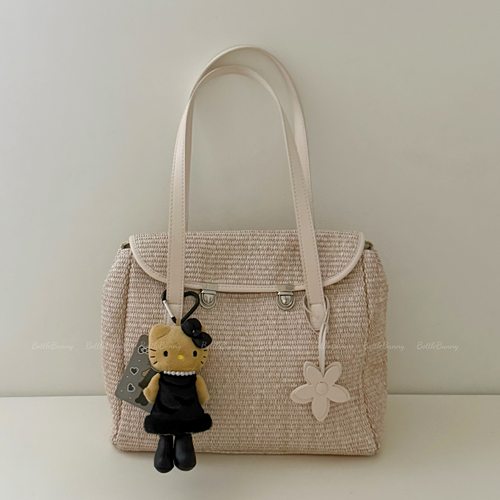 现货BottleBunny*手提单肩粉色草色草编包