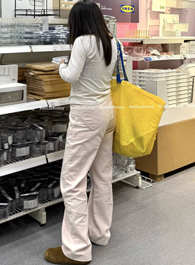 （一粒豆沙粉）窄版直筒裤爱心视觉提臀裤