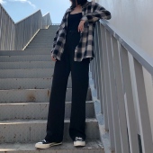 垂感拖地长裤 时尚 西装 显瘦直筒裤 子女 高腰百搭宽松坠感黑色阔腿裤