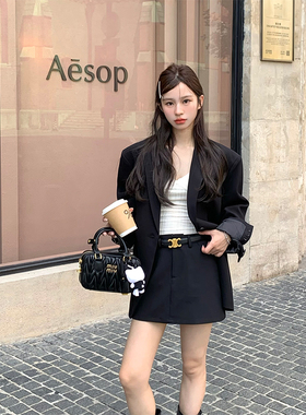 Adan 黑色老爹西装秋季韩版宽松百搭通勤bf男友风慵懒西服外套女