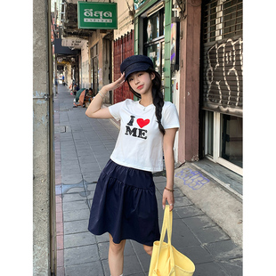 内搭短袖 韩系宽松显瘦休闲短款 上衣女 圆领印花可爱T恤夏季 Adan