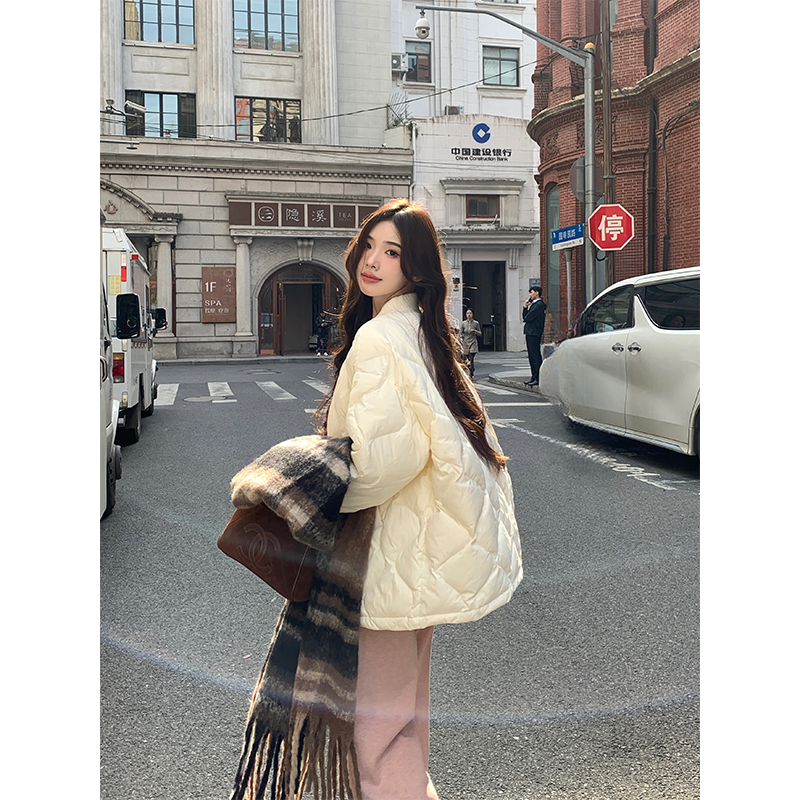 Adan葫芦纹轻薄羽绒服冬季韩版宽松百搭90白鸭绒保暖棒球服外套女