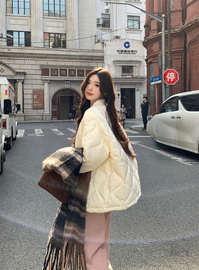 Adan葫芦纹轻薄羽绒服冬季韩版宽松百搭90白鸭绒保暖棒球服外套女