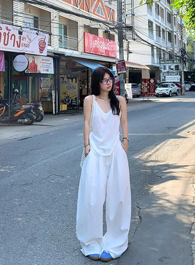 Adan 白色阔腿裤女夏季韩系高腰显瘦宽松百搭不透视慵懒山本裤女