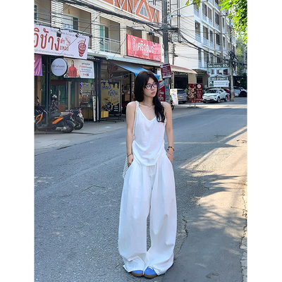 Adan 白色阔腿裤女夏季韩系高腰显瘦宽松百搭不透视慵懒山本裤女