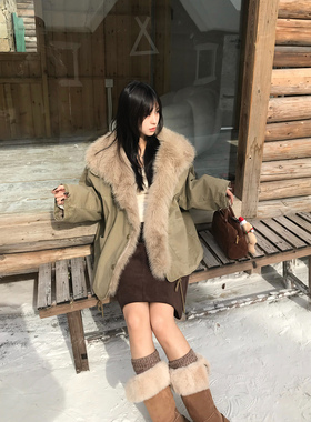 Adan仿皮草派克棉服2025冬季复古韩系宽松加厚保暖慵懒毛领外套女