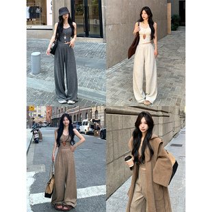 女 韩系收腰显瘦百搭内搭上衣吊带高腰阔腿裤 Adan吊带针织套装 秋季