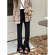 Adan 女 高腰显瘦百搭休闲垂感拖地直筒裤 黑色高弹开衩裤 春秋韩版