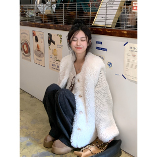 外套女 韩系宽松显瘦百搭皮毛一体无袖 Adan羊羔毛圆领马甲冬季 新款