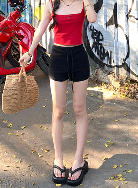 Adan黑色短裤夏季高腰显高显瘦弹力百搭小个子休闲运动包臀热裤女