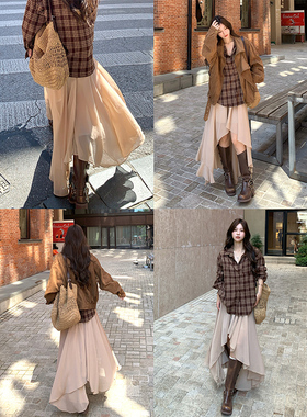 Adan重工不规则半身裙秋季韩系显瘦百搭气质设计感中长款A字裙女