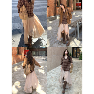 Adan重工不规则半身裙秋季 A字裙女 韩系显瘦百搭气质设计感中长款