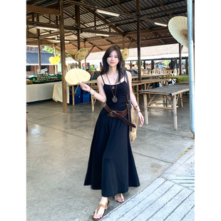 Adan 收腰吊带裙春夏韩系显瘦百搭休闲慵懒通勤A字伞裙连衣裙女