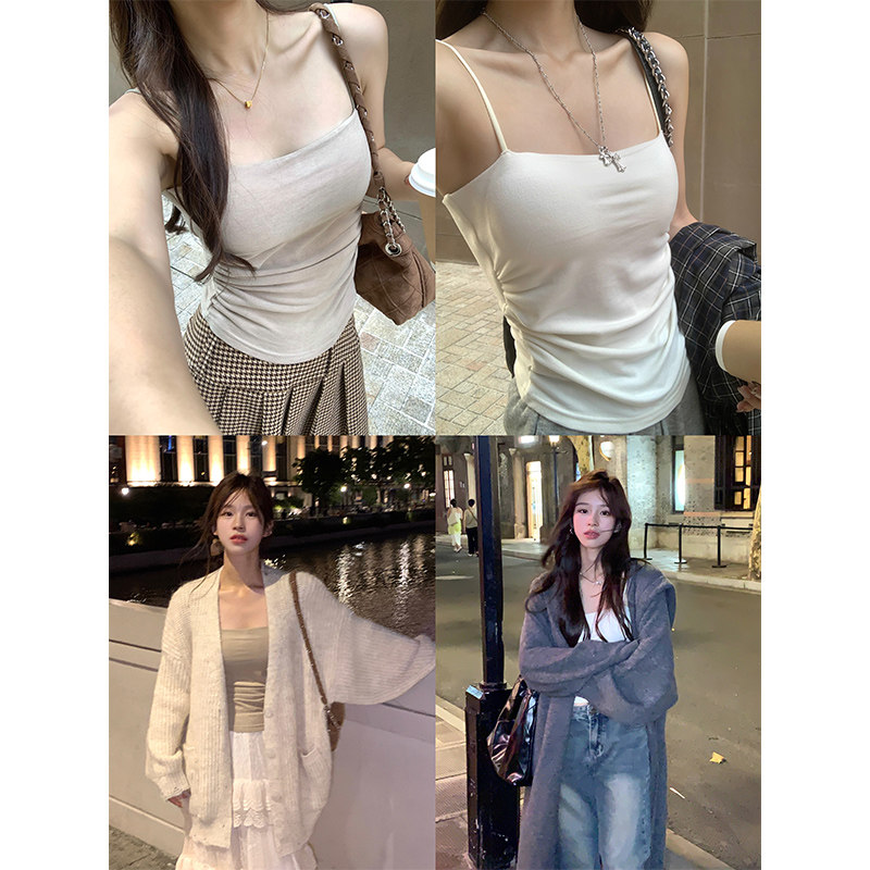DDang 秋冬bi备磨毛棉平口吊带通勤百搭修身显瘦遮肉带胸垫背心女