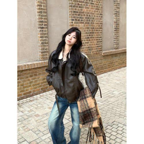 Adan 仿兔毛皮衣外套冬季复古韩系休闲加厚保暖设计感机车夹克女