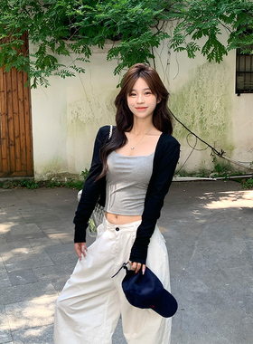 Adan 黑色薄款防晒开衫夏季韩系显瘦百搭休闲慵懒通勤长袖外套女