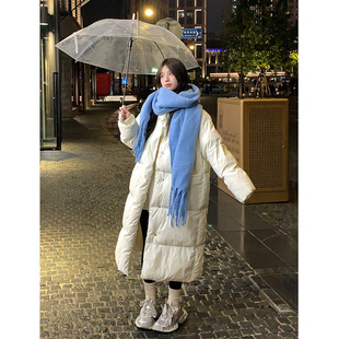 Adan立领长款 宽松休闲加厚保暖90白鸭绒面包服外套 羽绒服2025冬季