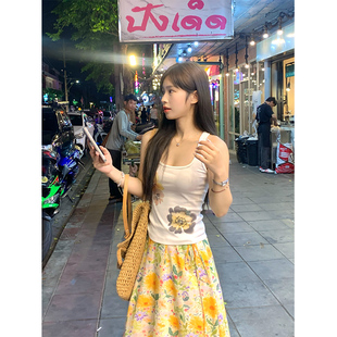 内搭吊带上衣女 显瘦百搭设计感无袖 Adan花朵印花工字背心夏季 修身