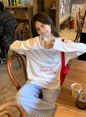 Adan印花长袖防晒衫夏季韩系宽松休闲慵懒薄款通勤内搭T恤上衣女