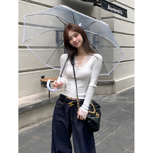 亲肤显瘦百搭叠穿短款 修身 内搭上衣女 春季 Adan心机蕾丝针织打底衫