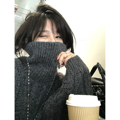 Adan 麻花高领毛衣冬季韩系宽松休闲慵懒加厚保暖内搭打底上衣女