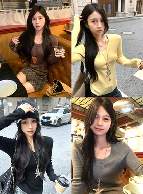 Adan 桑蚕丝圆领针织打底衫秋季韩系修身显瘦百搭内搭长袖上衣女