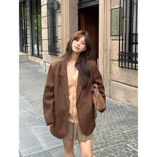 Adan咖色廓形感西装秋季美拉德复古百搭宽松显瘦设计感西服外套女