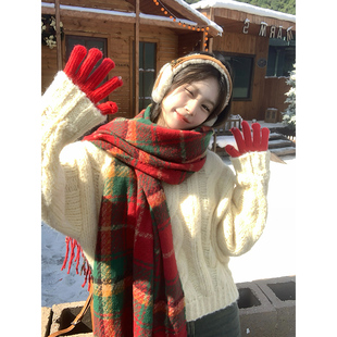 女 韩系宽松百搭加厚保暖慵懒针织衫 Adan圆领麻花短款 毛衣2024冬季