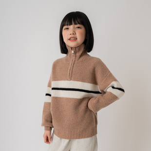 女童半拉链高领套头毛衣儿童羊绒衫 2023新款 100%羊绒 加厚韩版