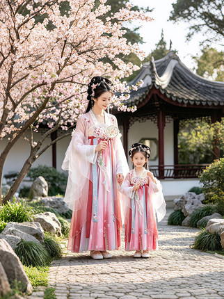 亲子装母女装2026新款夏装唐装汉服中国风古装超仙连衣裙
