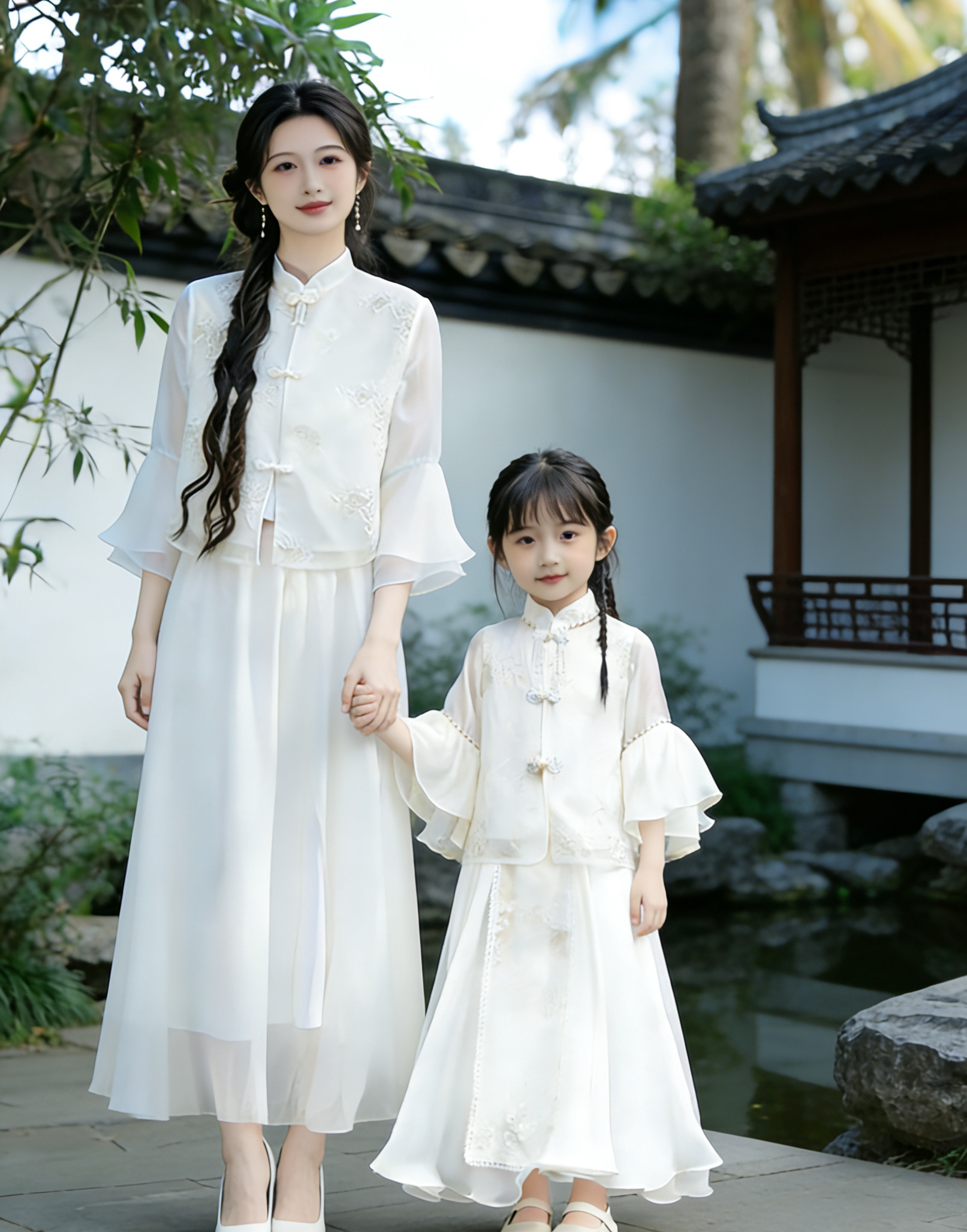 亲子装母女夏季新款新中式国风套装古筝汉服裙子