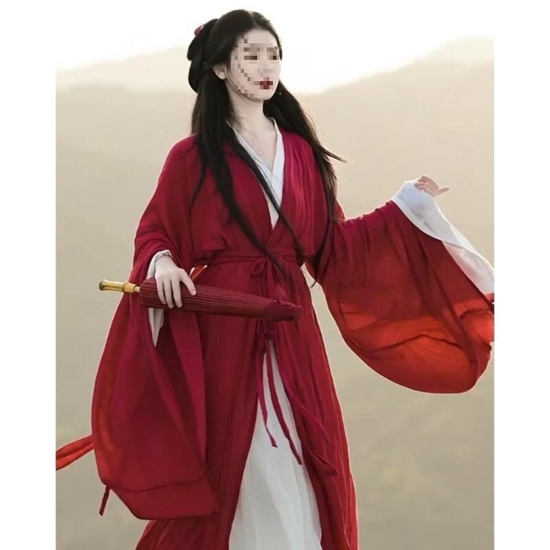 战国袍红色魏晋南北朝汉服女国风仙气飘逸古装晋制交领襦裙大袖