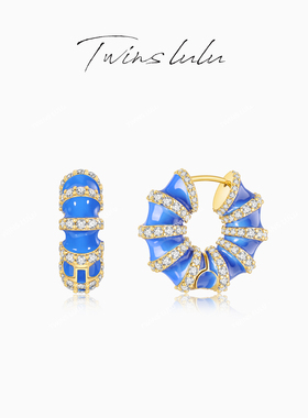 TWINS LULU小众ins高级感蓝色圈圈珐琅彩耳环TSL3020女神节礼物